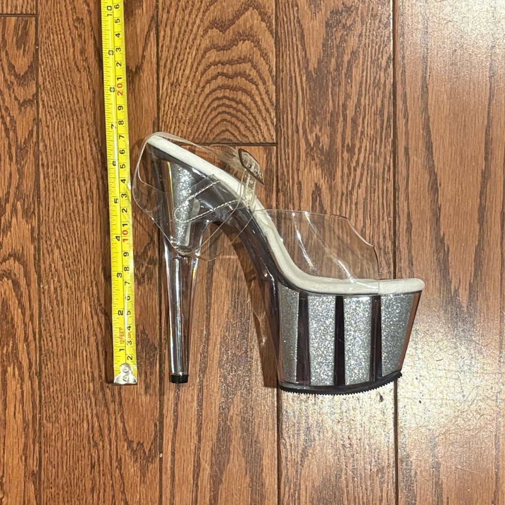 Pleasers Clear Platform High Heel Sandals with silver glitter